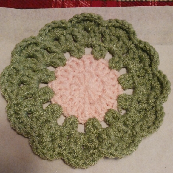 Handmade Crochet Flower Coasters Set - Green, Pink, Yellow, Brown - Picture 2 of 9